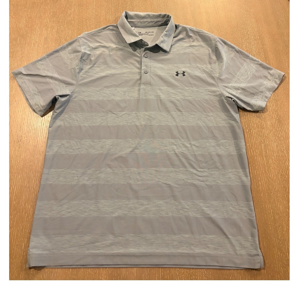 Under Armour HeatGear Men 2XL Gray Stripe Loose Fit Golf Polo Shirt Short Sleeve